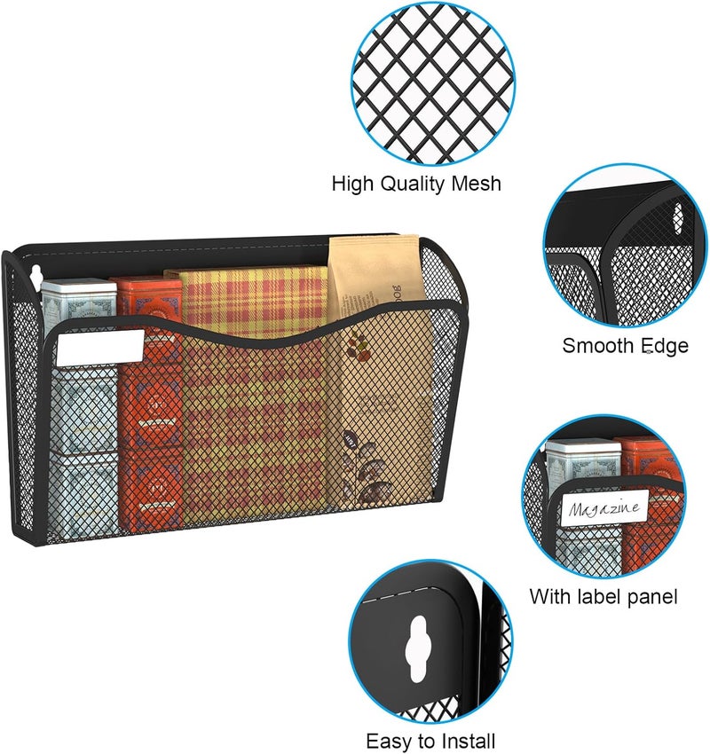 BOHDK Wall File Organizer, Mesh Hanging File Organizer, Home Office Organization and Storage, 3 Single Pockets Document Magazine Rack - Image 3